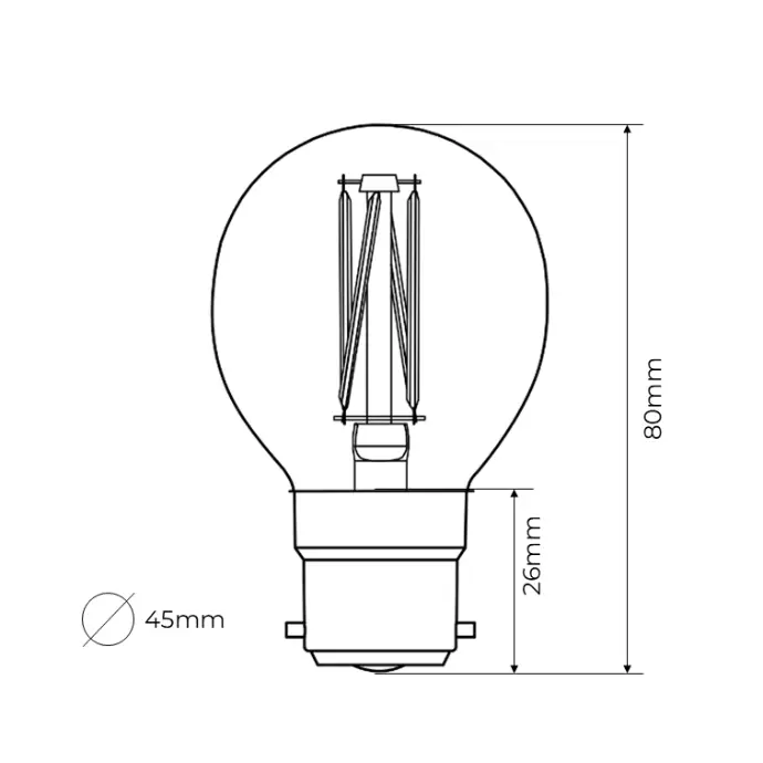 Zico Lighting Golfball G45 lamp outline with height 80mm and diameter 45mm