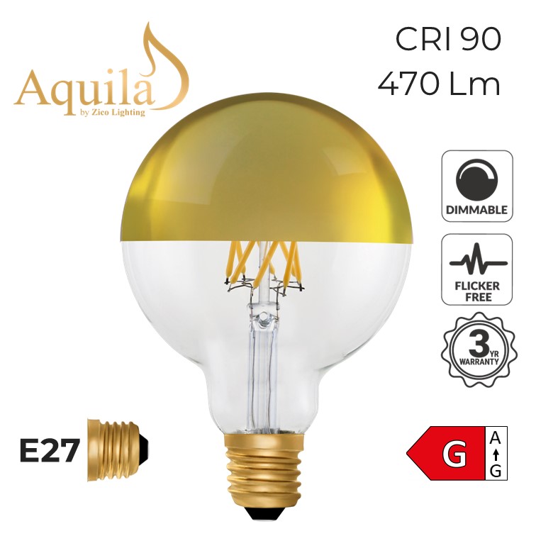 G95 Globe Gold Mirrored Vintage Warm Decorative LED Filament Bulb 6W 2200K E27
