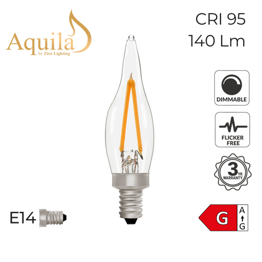 [ZL-C22/2W27E14C] French Candle C22 Clear 2W 2700K E14 Light Bulb