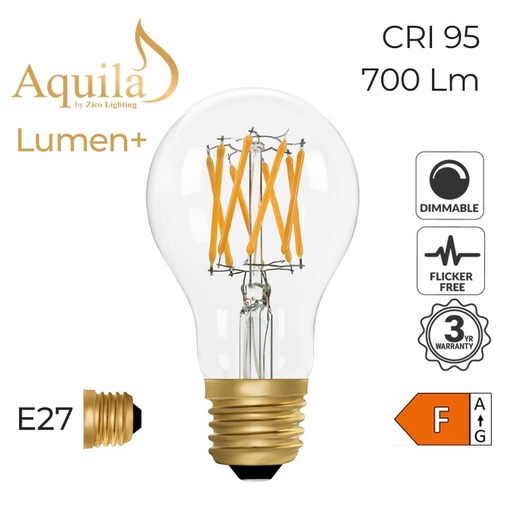 [ZL-A60/8W22E27C] GLS A60 Clear 8W 2200K E27 Lumen+ Light Bulb