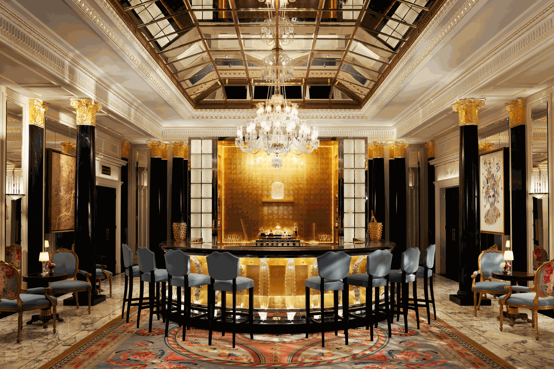 bar area with chandelier at The Dorchester London
