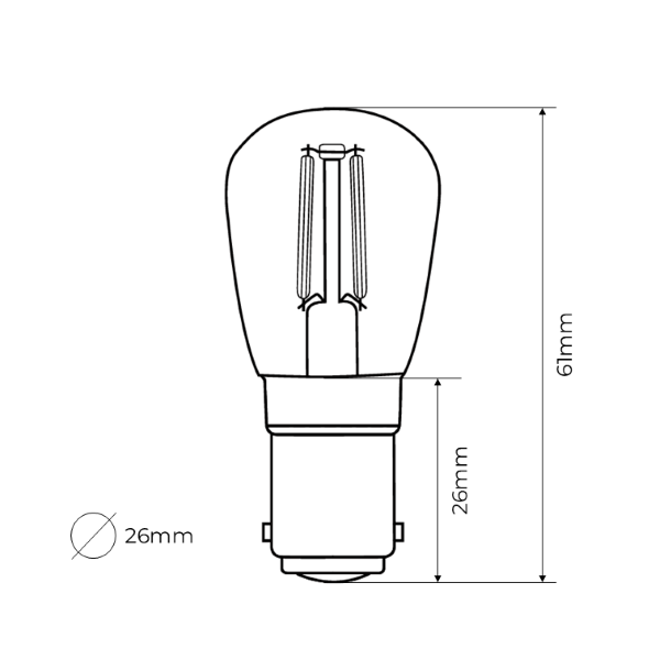 ST26 Pygmy Clear Vintage Warm Decorative LED Filament Bulb 1W 2200K B15