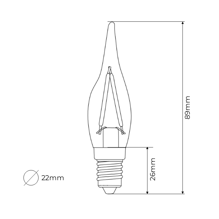 C22 French Candle Clear Warm White Decorative LED Filament Bulb 2W 2700K E10