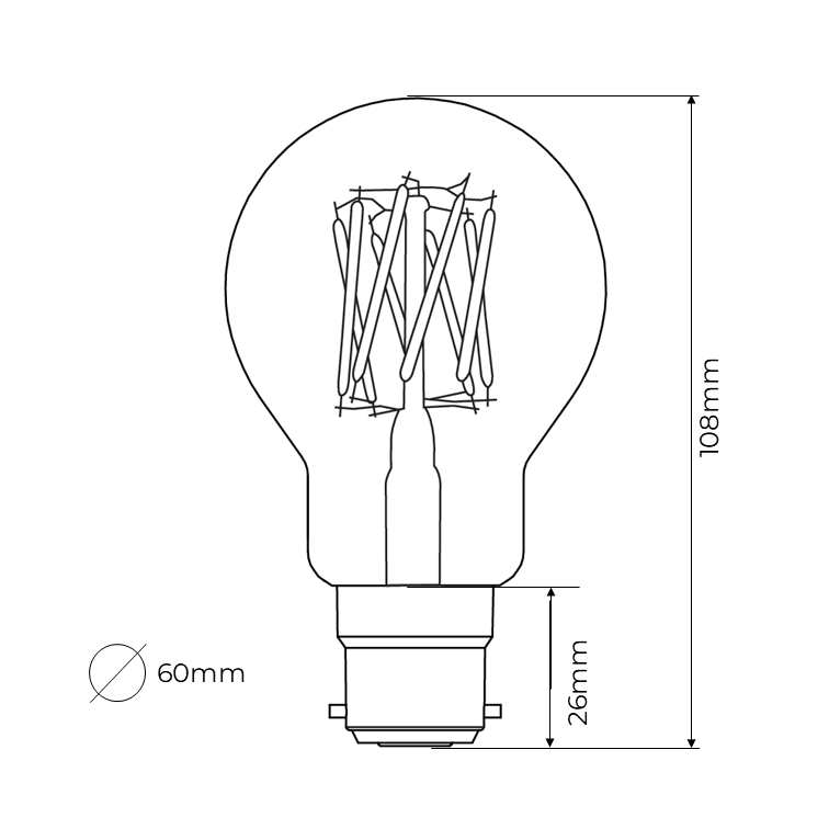 A60 GLS Amber Ultra Warm Decorative LED Filament Bulb 6W 2000K B22