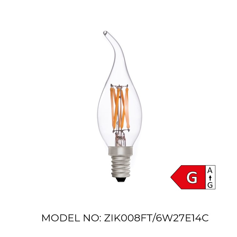 Flame Tip Candle C35 Clear 6W 2700K E14 Light Bulb