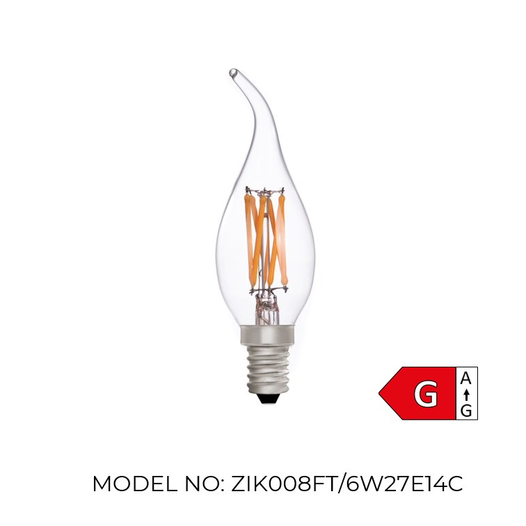 Flame Tip Candle C35 Clear 6W 2700K