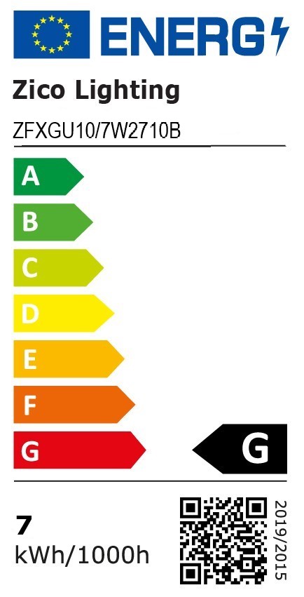 EU Energy Label for Zico Lighting GU10 Dimmable Spotlight 7W 2700K 10°