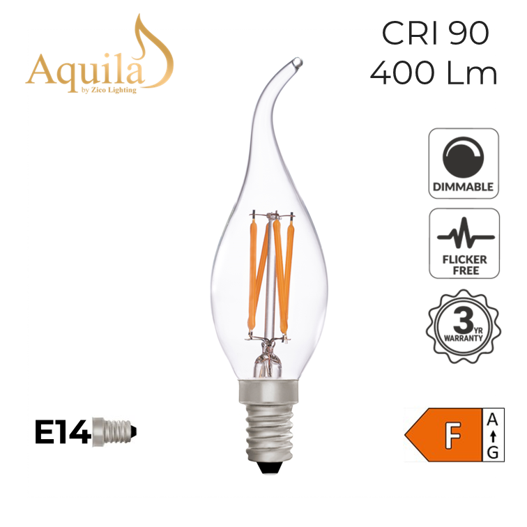 Flame Tip Candle C35 Clear 4W 2700K E14 Light Bulb