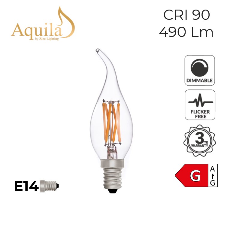 ​Flame Tip Candle C35 Clear 6W 2700K E14 Light Bulb