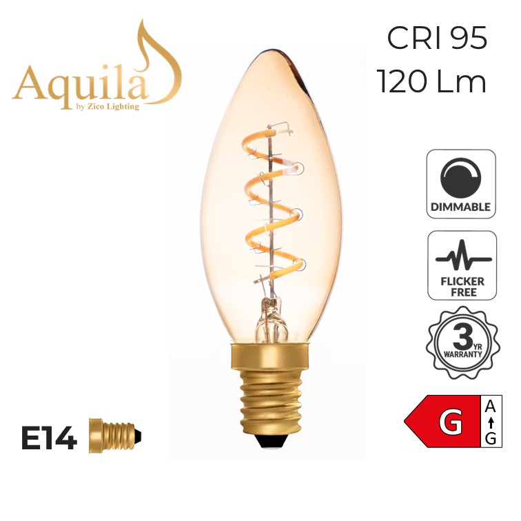 ​Candle C35 Helix Amber 2W 2000K E14 Light Bulb
