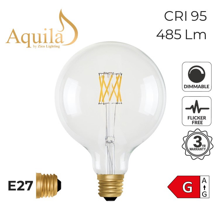 G125 Globe Clear Vintage Warm Decorative LED Filament Bulb 6W 2200K E27
