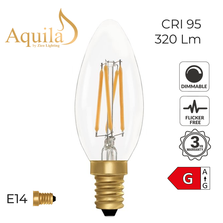 C35 Candle Clear Vintage Warm Decorative LED Filament Bulb 4W 2200K E14