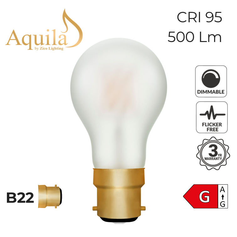 A60 GLS Frosted Vintage Warm Decorative LED Filament Bulb 6W 2200K B22