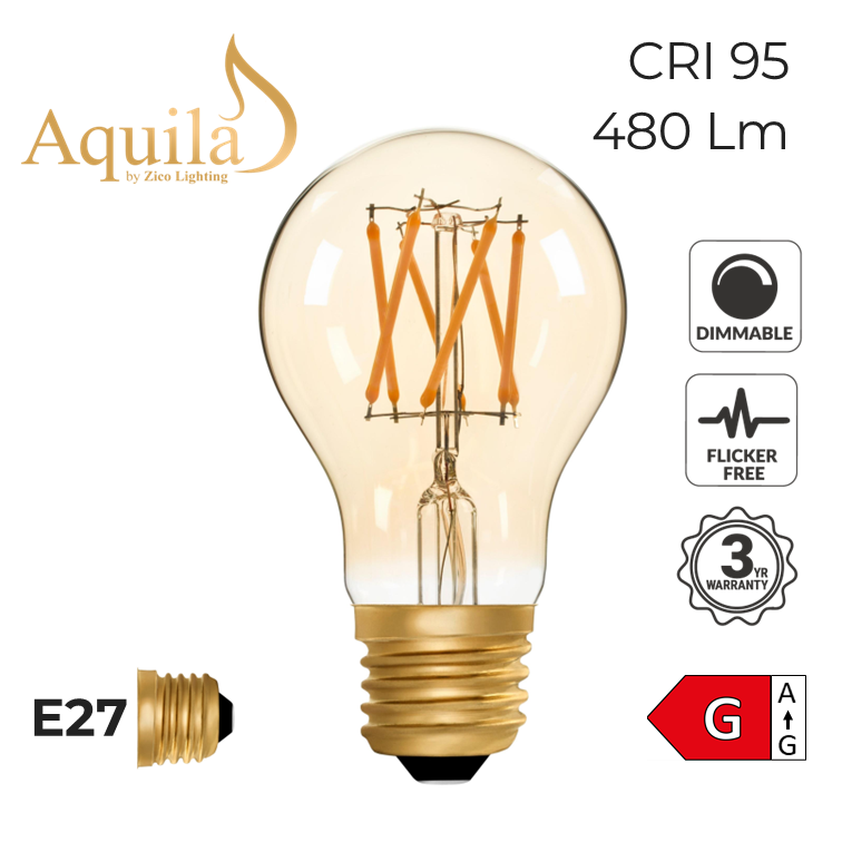 GLS A60 Amber 6W 2000K E27 Light Bulb