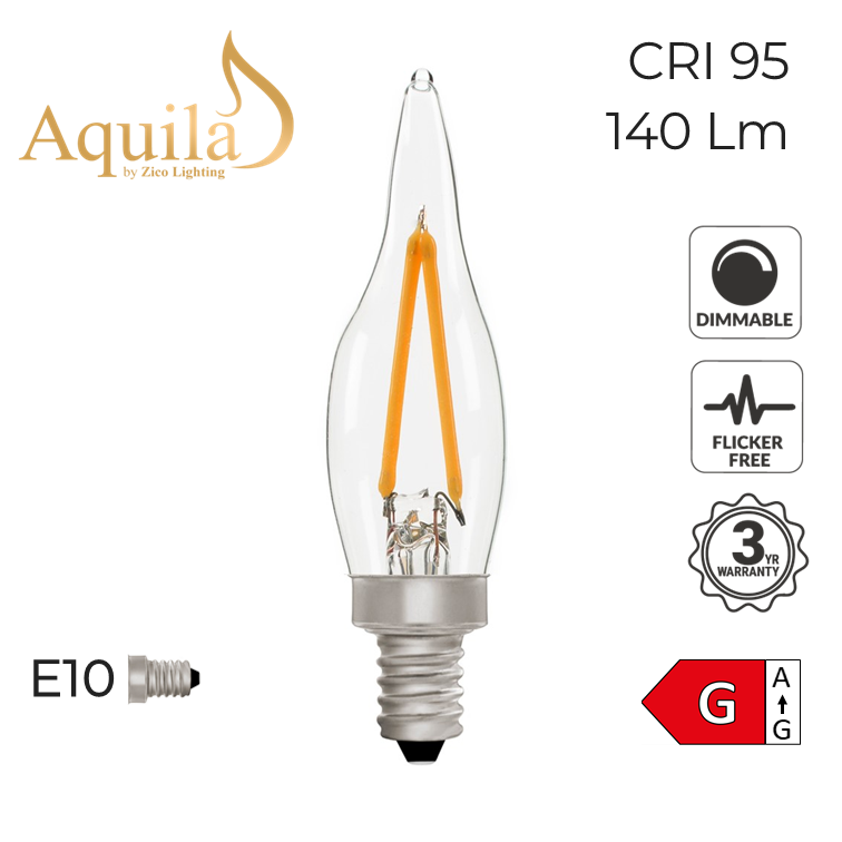 C22 French Candle Clear Warm White Decorative LED Filament Bulb 2W 2700K E10