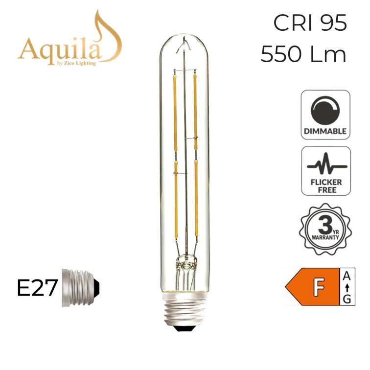 T30 Tube 185mm Clear Warm White Decorative LED Filament Bulb 6W 2700K E27