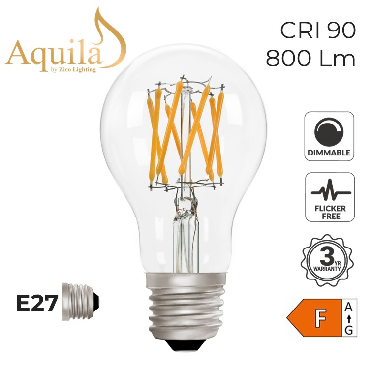 GLS A60 Clear 8W 2700K E27 Light Bulb