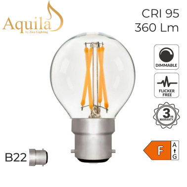 G45 Golfball Clear Warm White Decorative LED Filament Bulb 4W 2700K B22
