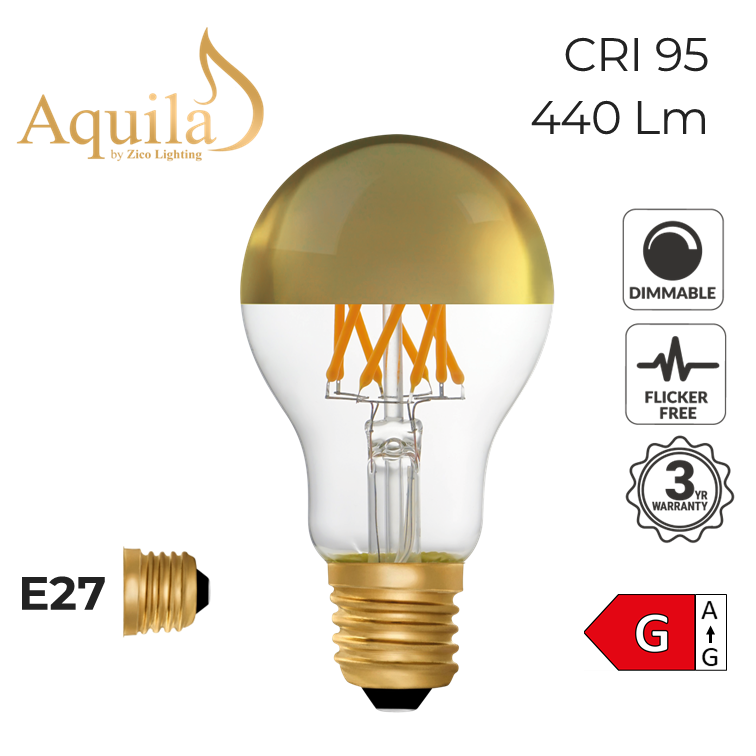 A60 GLS Gold Mirrored Vintage Warm Decorative LED Filament Bulb 6W 2200K E27