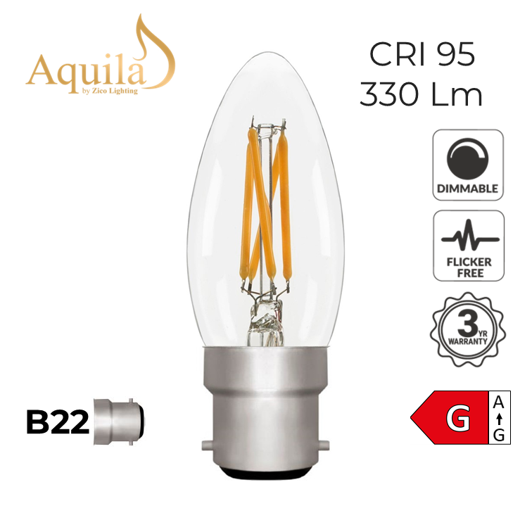 C35 Candle Clear Warm White Decorative LED Filament Bulb 4W 2700K B22