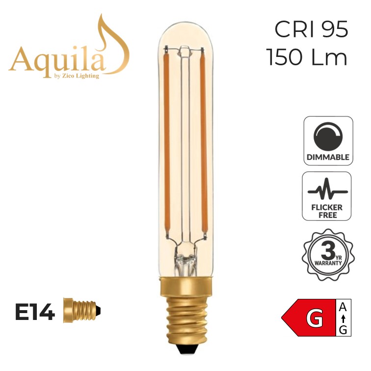 T20 Tube 115mm Amber Vintage Warm Decorative LED Filament Bulb 2.5W 2200K E14