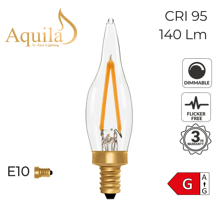 C22 French Candle Clear Vintage Warm Decorative LED Filament Bulb 2W 2200K E10