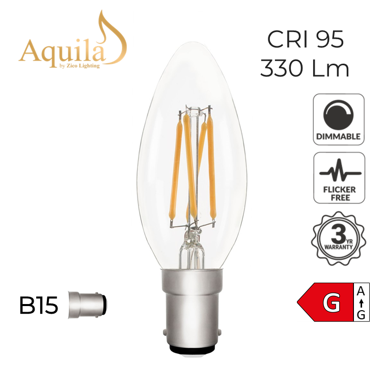 C35 Candle Clear Warm White Decorative LED Filament Bulb 4W 2700K B15