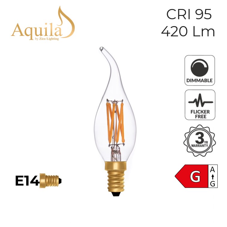 Flame Tip Candle C35 Clear 6W 2200K E14 Light Bulb | Lighting