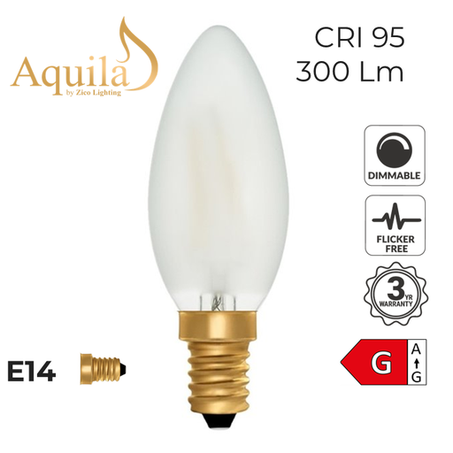 [ZL-C35/4W22E14F] C35 Candle Frosted Vintage Warm Decorative LED Filament Bulb 4W 2200K E14