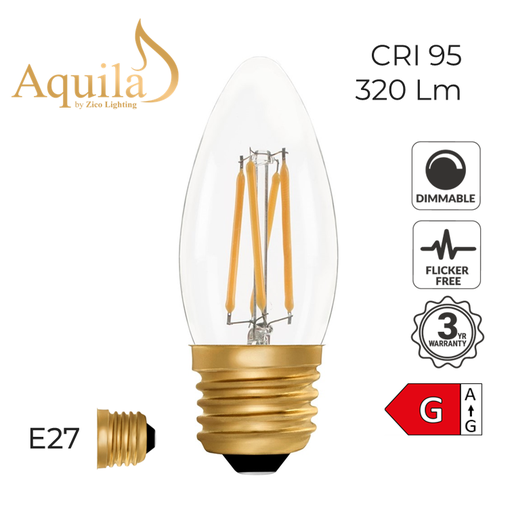 [ZL-C35/4W22E27C] C35 Candle Clear Vintage Warm Decorative LED Filament Bulb 4W 2200K E27