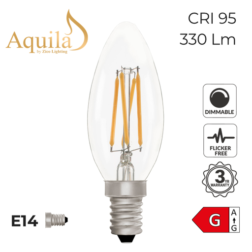 [ZL-C35/4W27E14C] Candle C35 Clear 4W 2700K E14 Light Bulb