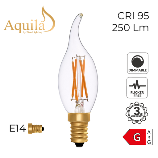 [ZL-C35FT/4W22E14C] Flame Tip Candle C35 Clear 4W 2200K E14 Light Bulb