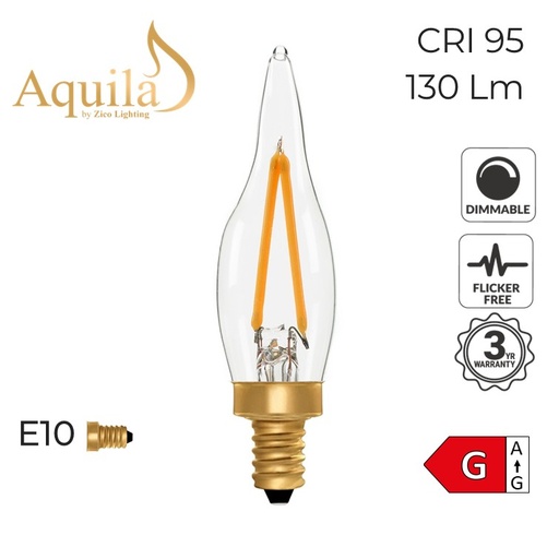 [ZL-C22/2W22E10C] C22 French Candle Clear Vintage Warm Decorative LED Filament Bulb 2W 2200K E10