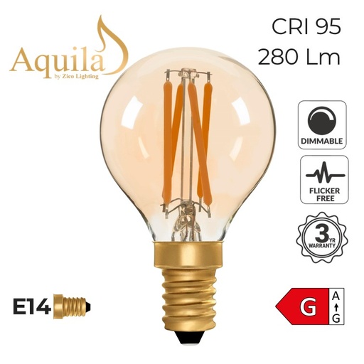 [ZL-G45/4W22E14A] G45 Golfball Amber Ultra Warm Decorative LED Filament Bulb 4W 2000K E14