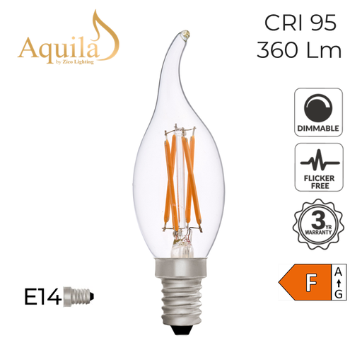 [ZL-C35FT/4W27E14C] Flame Tip Candle C35 Clear 4W 2700K E14 Light Bulb