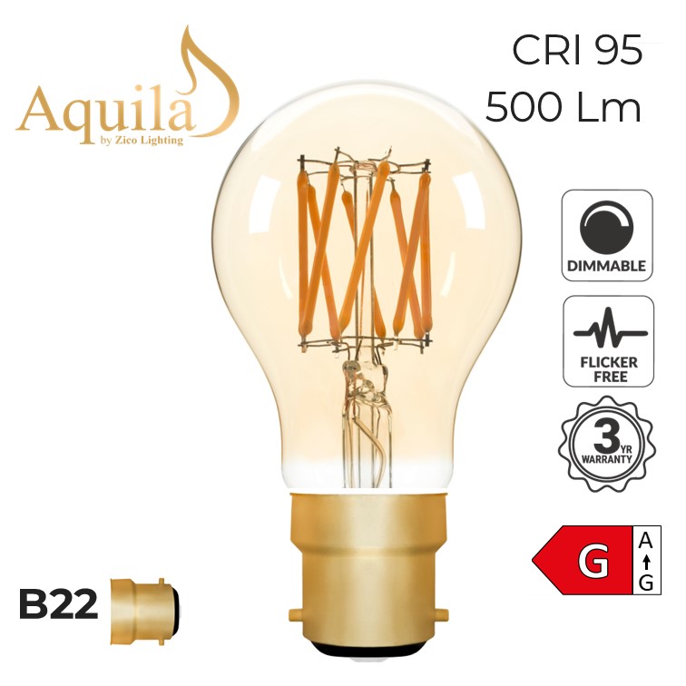 GLS A60 Amber 6W 2000K B22 Light Bulb | Zico Lighting