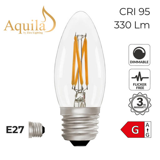 [ZL-C35/4W27E27C] C35 Candle Clear Warm White Decorative LED Filament Bulb 4W 2700K E27
