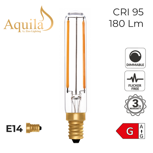[ZL-T20/2.5W22E14C] T20 Tube 115mm Clear Vintage Warm Decorative LED Filament Bulb 2.5W 2200K E14