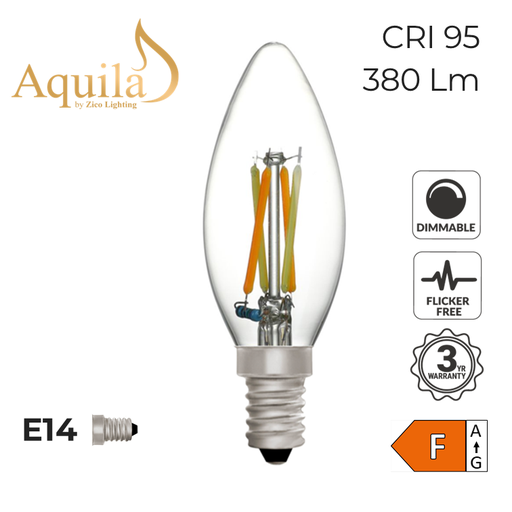 [ZL-C35/4WDWE14C] Candle C35 Dim-to-Warm Clear 4W E14 Light Bulb