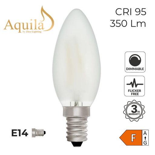 [ZL-C35/4WDWE14F] C35 Candle Frosted Dim-to-Warm Decorative LED Filament Bulb 4W 2000K-2800K E14