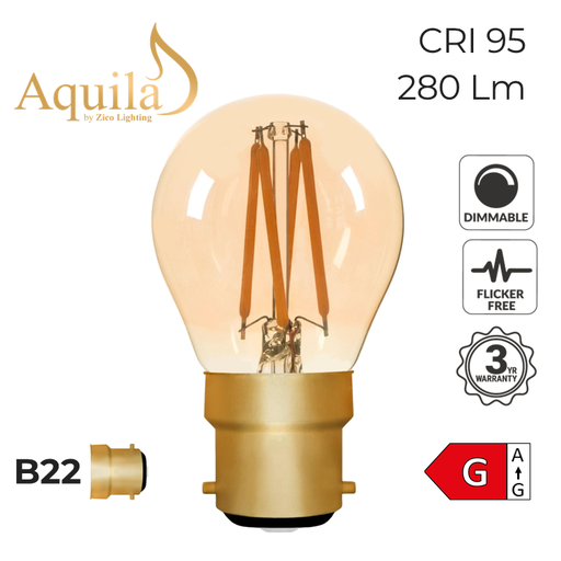 [ZL-G45/4W22B22A] G45 Golfball Amber Ultra Warm Decorative LED Filament Bulb 4W 2000K B22