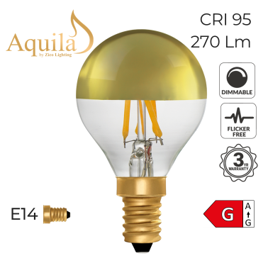 [ZL-G45/4W22E14G] Golfball G45 Gold Mirrored 4W 2200K E14 Light Bulb